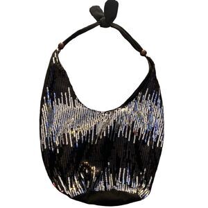 Black Canvas bag with silver sequence design